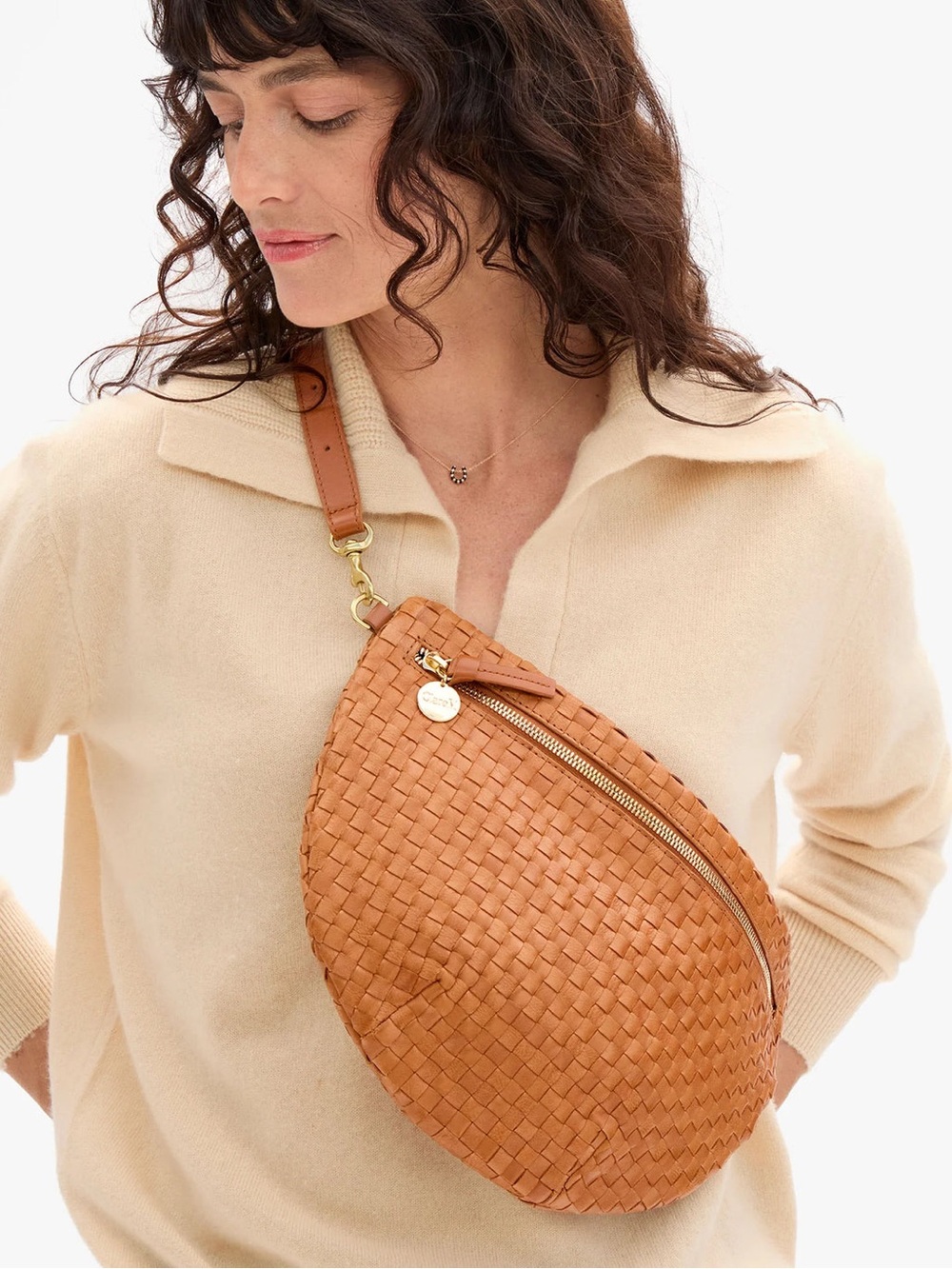 Clare V Grande Fanny Natural Woven Checker Bag